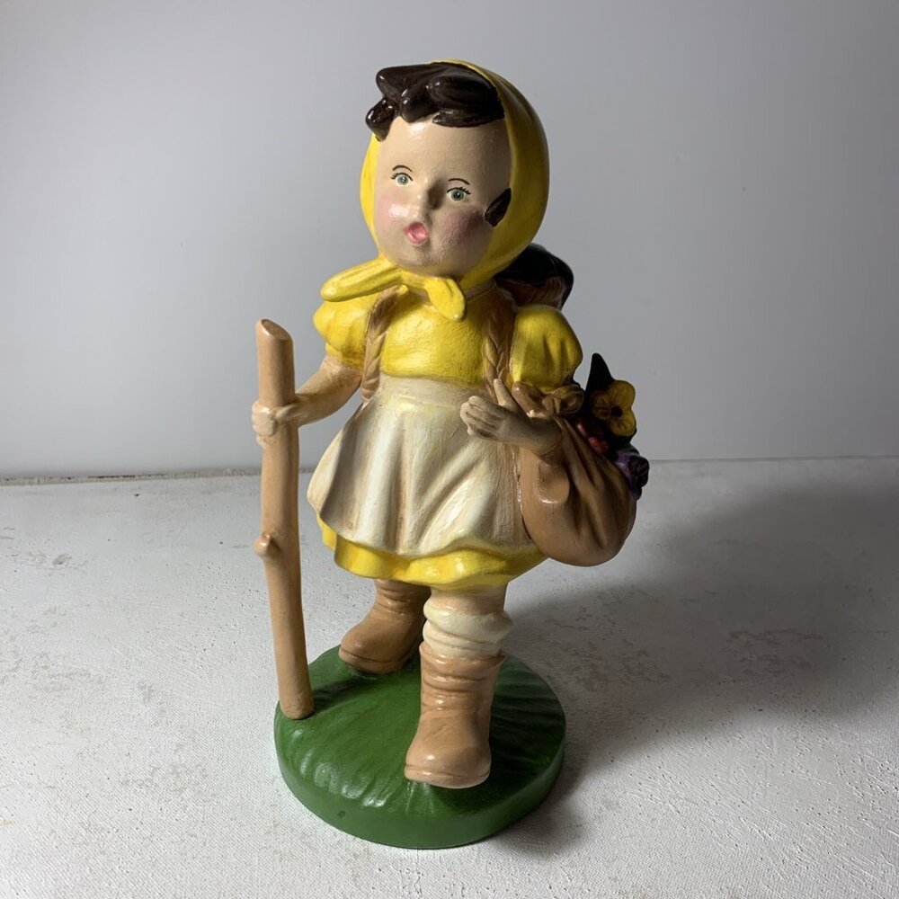 Vintage Ceramic Figurine‎ Farm Girl Hiker Hand Painted 9.5" Tall